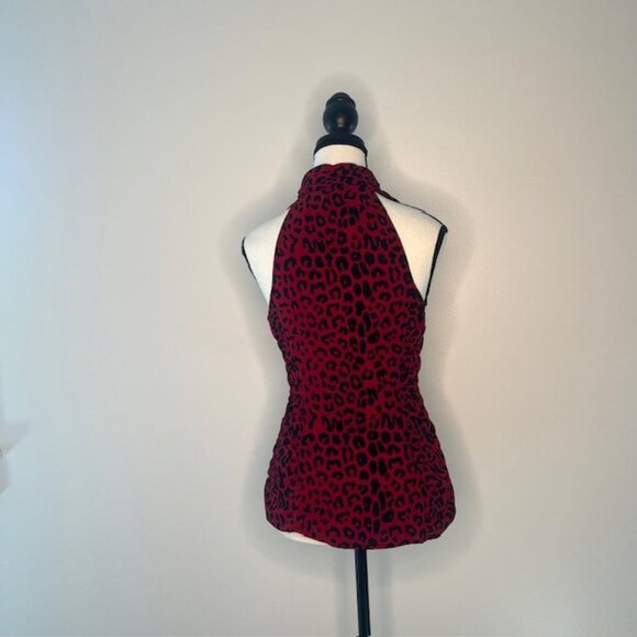 Express Women's Razor Back Halter Top Blouse, Deep Red & Black Leopard Print, XS - Picture 4 of 5